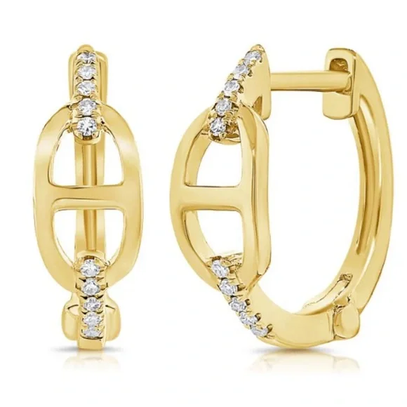 14k Gold Huggie Earrings with Diamond Accents - Picture 1 of 4
